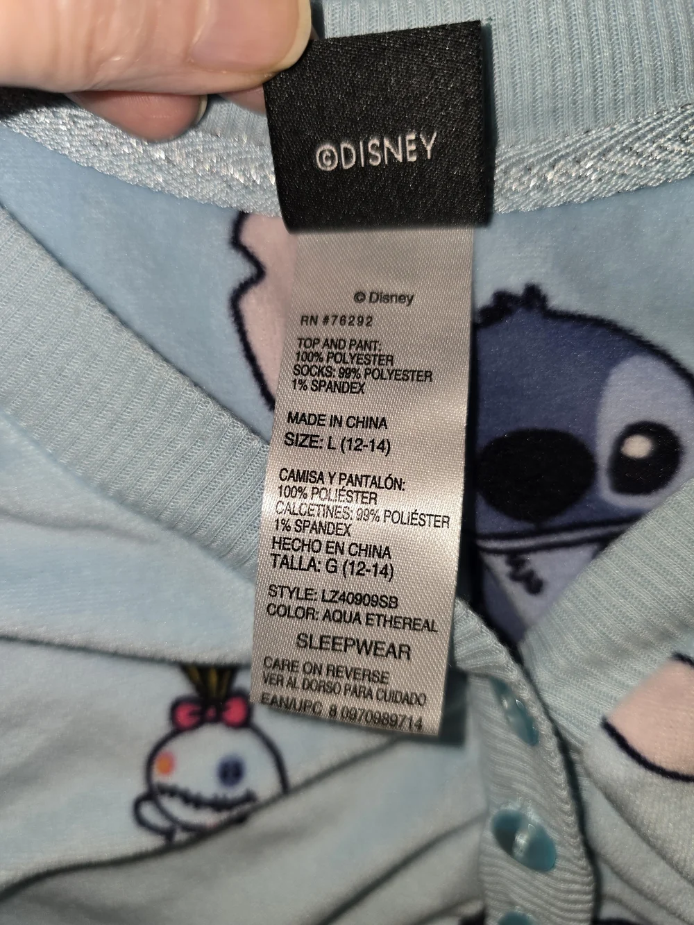 Disney Light Blue Stitch Print Adult Pajama Set - Picture 4 of 6